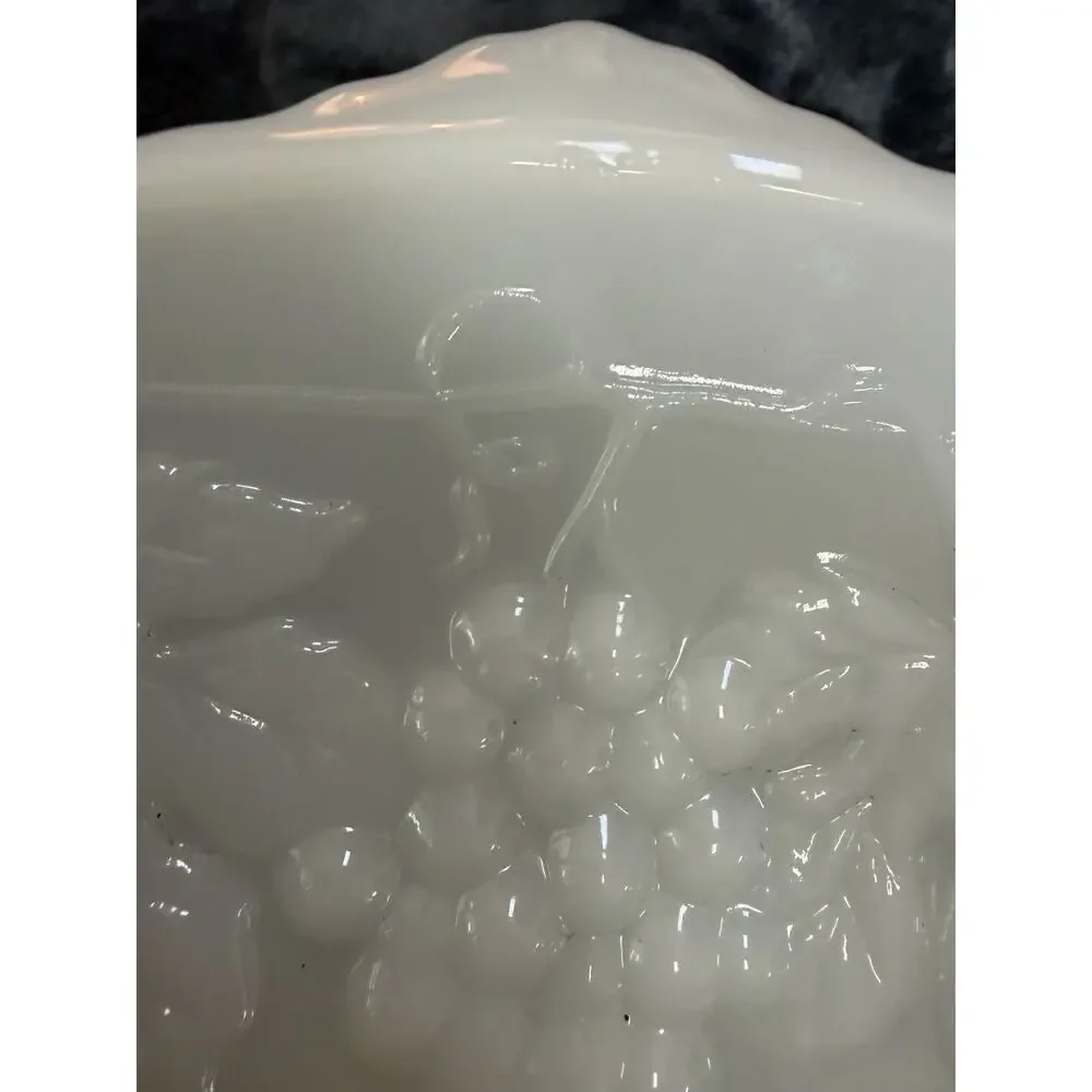 Vintage Anchor Hocking Milk Glass Grape Footed Serving Bowl 10” scalloped edge